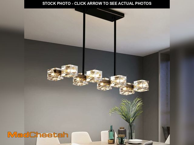 Lot 74-13213223 - Modern Crystal Chandelier for Dining Room,Black and Gold Pendant Lights Fixture with 8-Lights,Adjust...