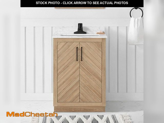 Lot 74-13821575 - (SINK ONLY)Glacier Bay Huckleberry 24 in. Single Sink Freestanding Weathered Tan Bath Vanity with Wh...