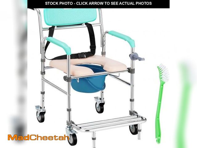 Lot 74-12098134 - Decofy Shower Chair with Wheels, Commode Chair 3 in 1 Shower Wheelchair with Removable Bucket, Padde...