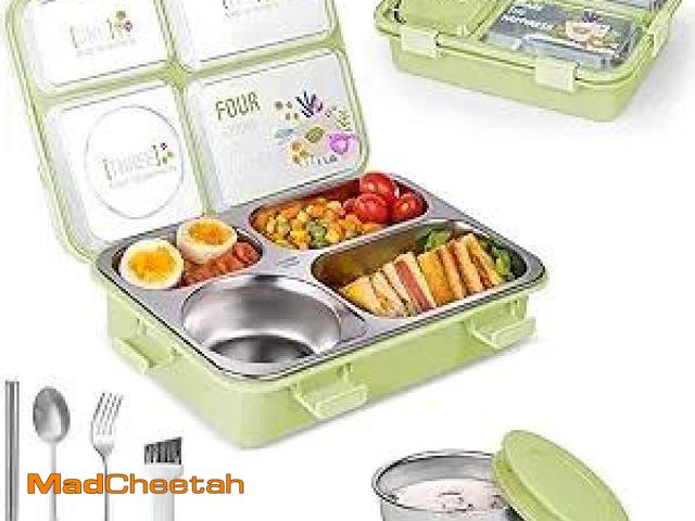 Lot 74-12126633 - SAYAPE Stainless Steel Adult Lunch Box, 28.7oz 4-Compartment Metal Bento Box Kids Snack Containers w...