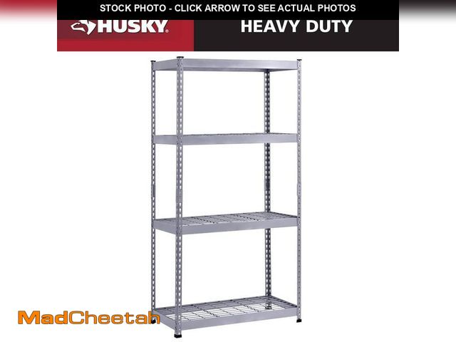 Lot 74-14598329 - Husky 4-Tier Heavy Duty Steel Garage Storage Shelving Unit in Silver (36 in. W x 72 in. H x 18 in. D...