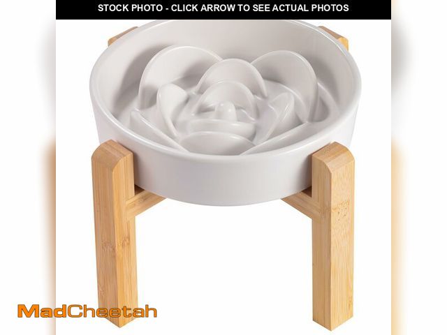 Lot 74-14056231 - 8.26 in White Dog Bowl Slow Feeder Ceramic for Medium and Large Breed, Elevated/Raised Slow Feeding ...