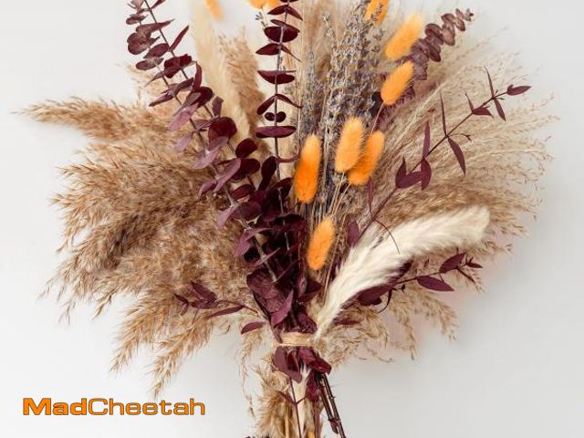 Lot 74-12326161 - Fall Dried Flower Bouquet with Pampas Grass, Orange Bunny Tails, Lavender &amp; Red Eucalyptus Ã¢â¬...
