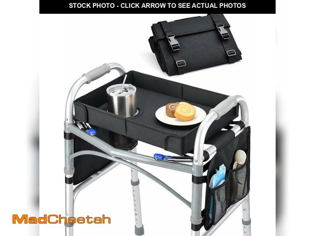 Lot 74-14380298 - FANGSUN Walker Tray for Folding Walker Ã¢â¬â Foldable Tray for Walkers with Side Pockets &amp; Cu...