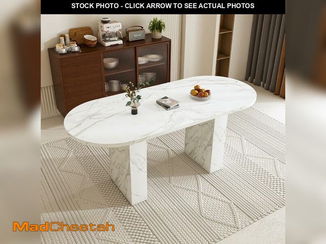 Lot 74-13673414 - KEIKI 63" Oval Dining Room Table, Modern Farmhouse Dining Table for 6, Kitchen Table with Marble Top...