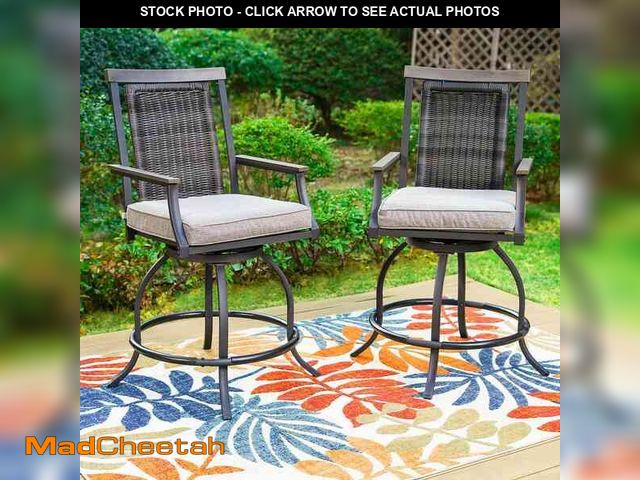 Lot 74-14293188 - Swivel Metal Outdoor Bar Stool with Grey Cushion (2-Pack) - UNUSED