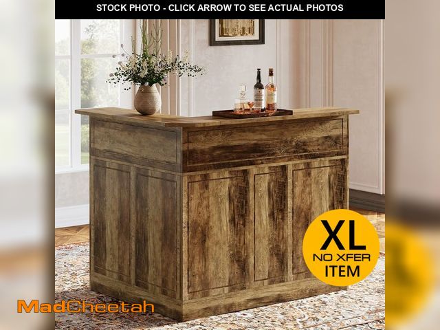 Lot 74-13074994 - Tribesigns Bar Cabinet, L-Shaped Home Bar Table with Stemware Racks, 4-Tier Corner Bar Unit Liquor W...