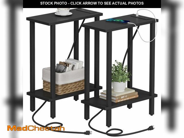 Lot 74-13966382 - TUTOTAK Small End Table with Charging Station, Narrow Side Table with USB Ports and Outlets, Set of ...