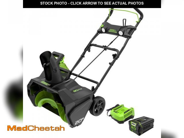 Lot 74-12241395 - Greenworks 80V (75+ Compatible Tools) 20Ã¢â¬Â Brushless Cordless Snow Blower, 2.0Ah Battery and Ch...