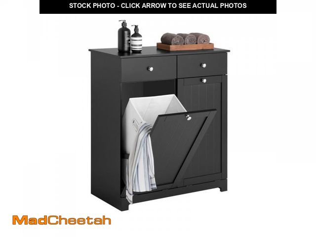 Lot 74-12104113 - SoBuy Tilt-Out Bathroom Laundry Cabinet Hidden Hamper Organizer with Double Baskets and Drawers Stor...