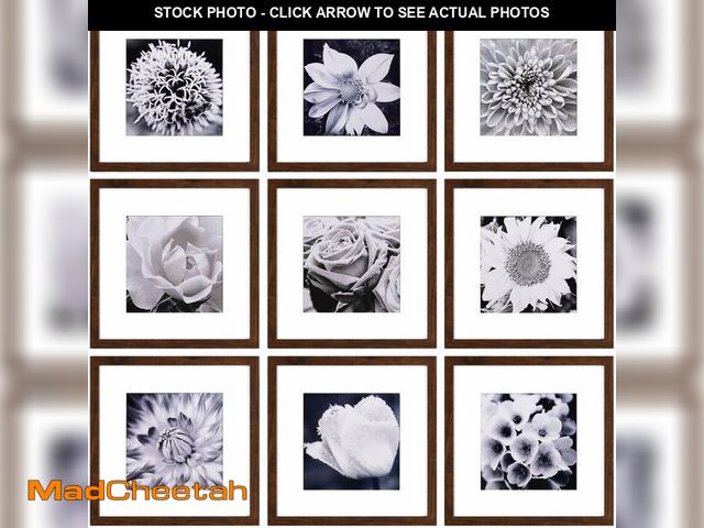 Lot 74-13550507 - Yaetm 12x12 Picture Frame Set of 9, Brown Wood Grain Square 12x12 Frame, Displays 8x8 with Mat or 12...