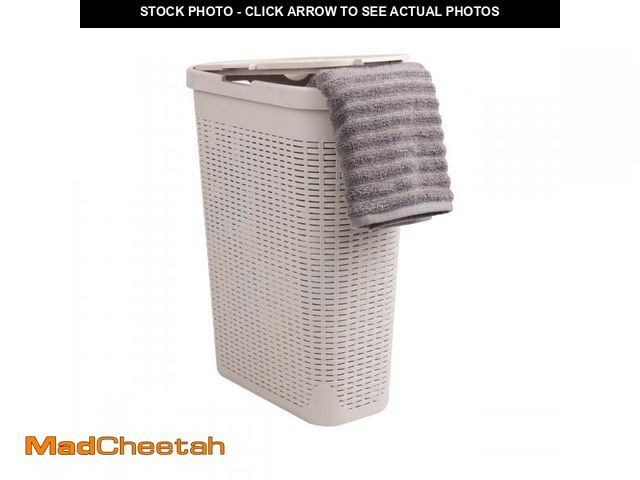 Lot 74-12419462 - Mind Reader Slim Laundry Hamper with Lid, 40L Clothes Basket, Premium Wicker Design, Plastic, Ivory ...