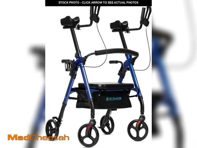 Lot 74-12098185 - ELENKER Heavy Duty Upright Rollator Walker with Extra Wide Padded Seat and Backrest, Bariatric Stand...