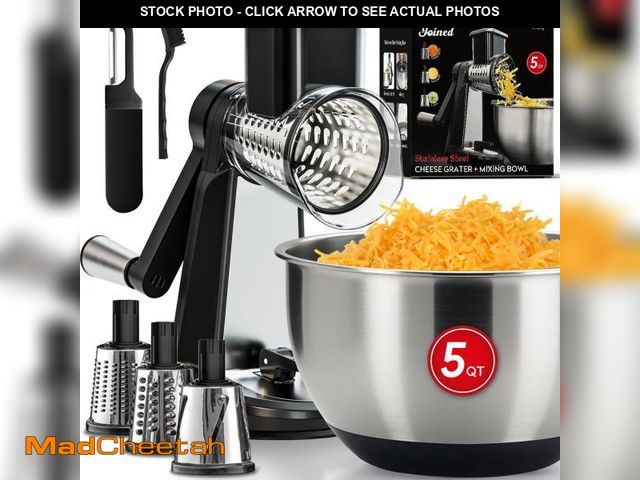 Lot 74-11551909 - Joined Stainless Steel Rotary Cheese Grater with Elevated Stand and 5 Qt Mixing Bowl - Mandoline Sli...