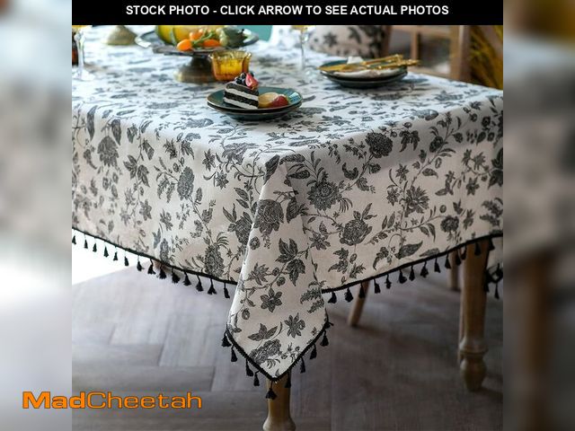 Lot 74-14272838 - SUTAVIA Boho Cotton Linen Tablecloth Bohemian Black Floral Beige Fabric Tassel Lace Farmhouse Table ...