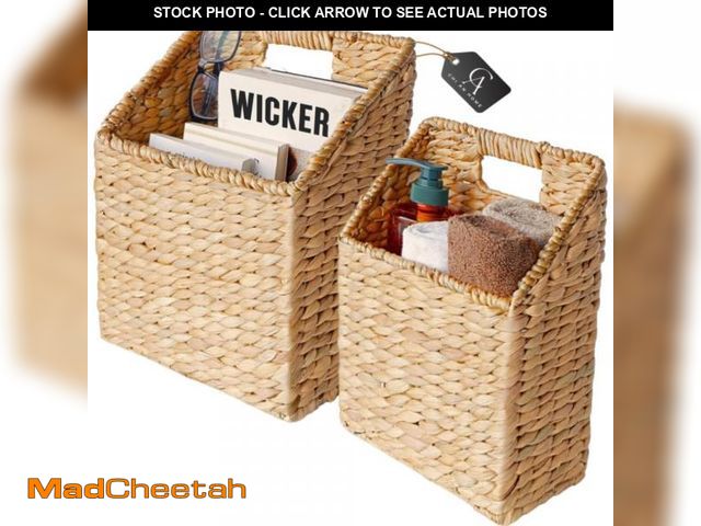 Lot 74-11847299 - (MISSING ACCESSORIES) CHI AN HOME Set of 2 Wicker Hanging Storage Baskets, Handwoven Wall Baskets fo...