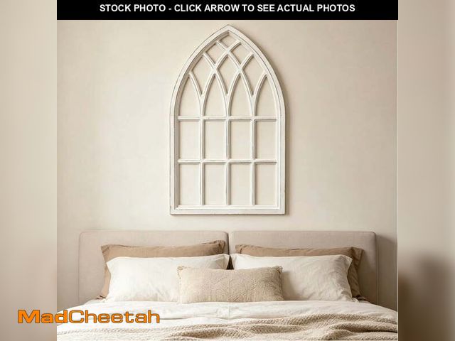 Lot 74-14289214 - Sintosin Farmhouse Arched Window Frame for Wall Art 20" x 32", Rustic Hanging Distressed White Windo...