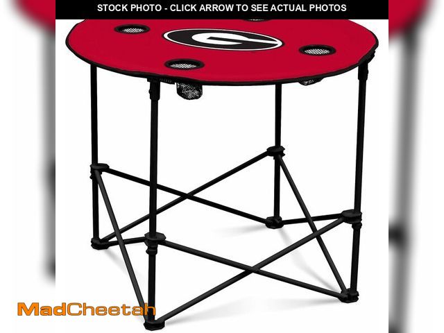 Lot 74-12760288 - Logo Brands NCAA Georgia Bulldogs Round Tailgating Table - Portable with Foldable Legs, 4 Cup Holder...