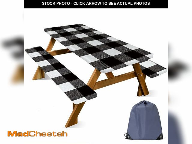 Lot 74-14208754 - FOREVER QUEEN Picnic Table Cover with Bench Covers 72in,Waterproof Windproof Fitted Tablecloth,Black...