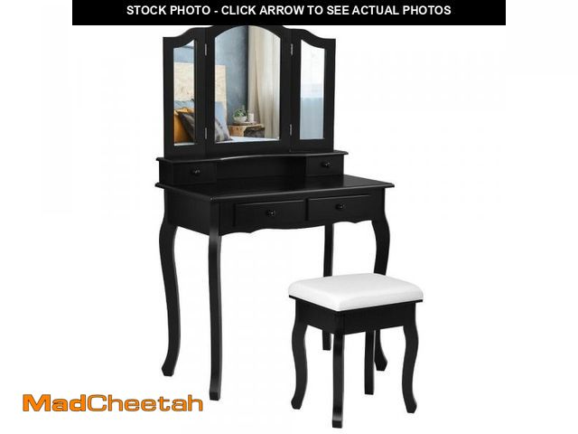 Lot 74-12143352 - 4 Drawers Mirrored Jewelry Wood Vanity Dressing Table With Stool - UNUSED
