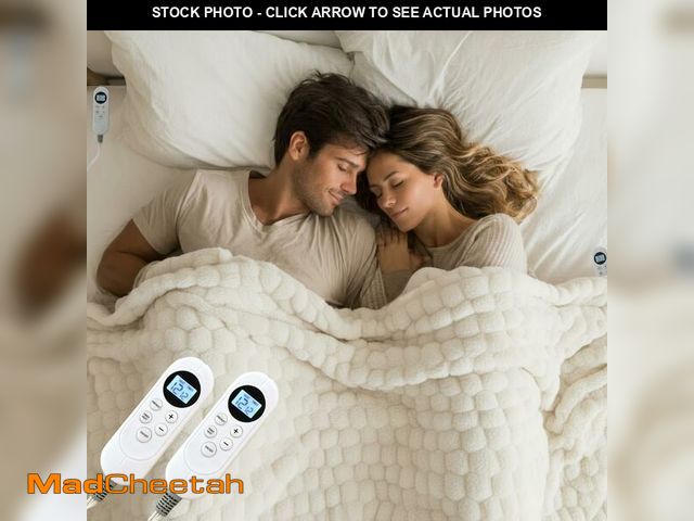 Lot 74-13563895 - Eastsora Heated Blanket Electric Blanket Heating, Dual Control Soft Ribbed Faux Fur Electric Blanket...