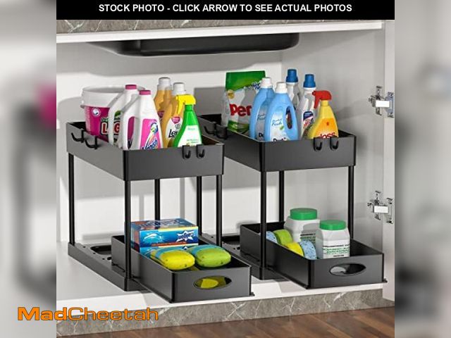 Lot 74-11555566 - PUILUO 2 Set Under Sink Cabinet Organizer, 2 Tier Storage Under Cabinet Bathroom Under Sink Organize...