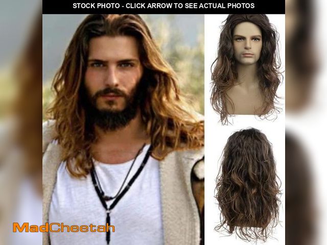 Lot 74-12323837 - Baruisi Long Curly Wavy Brown Wigs for Men Synthetic Natural Party Halloween Cosplay Hair Wig - UNUS...
