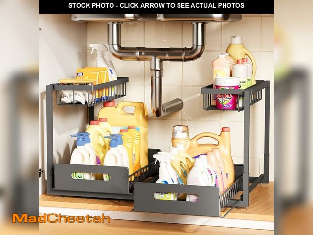 Lot 74-12460506 - Under Sink Organizer 2 Pack,Metal Pull Out Cabinet Organizer Shelf,Kitchen Bathroom Organizers and S...