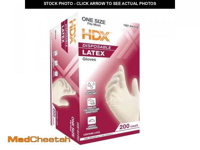 Lot 74-12411255 - HDX White Disposable Latex Cleaning Gloves (200 Ct One Size Fits Most) - UNUSED