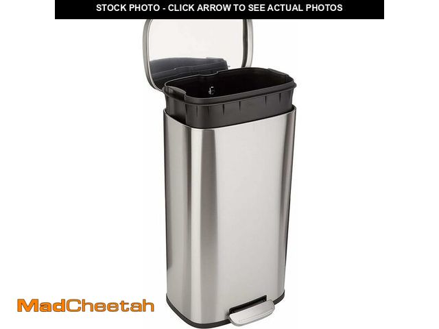 Lot 74-13709217 - Basics Smudge Resistant Rectangular Trash Can With Soft-Close Foot Pedal, Brushed Stainless Steel, 3...