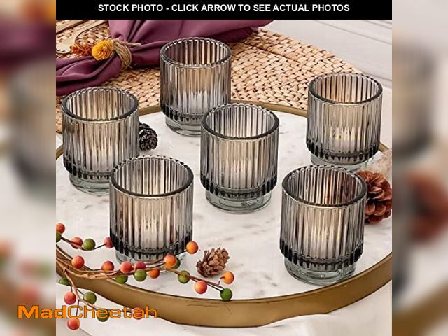 Lot 74-9376006 - Smoke Gray Vintage Ribbed Glass Tealight Votive Candle Holders by Kate Aspen (Set of 6), Fall Decor,...