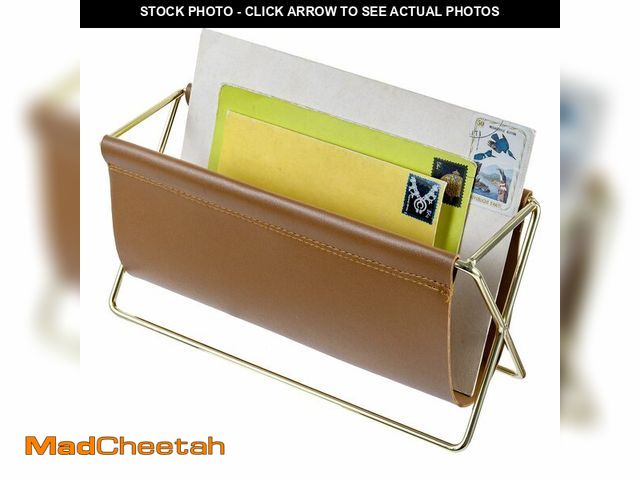 Lot 74-14211665 - MyGift 10 Inch Mid Century Caramel Leatherette Mail Sorter Letter Holder Rack with Brass Tone Metal ...