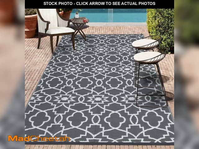 Lot 74-13043534 - Garvee 9'x12' Outdoor Rug Modern Geometric Floral Area Rug Reversible Plastic Straw Camping Carpet f...