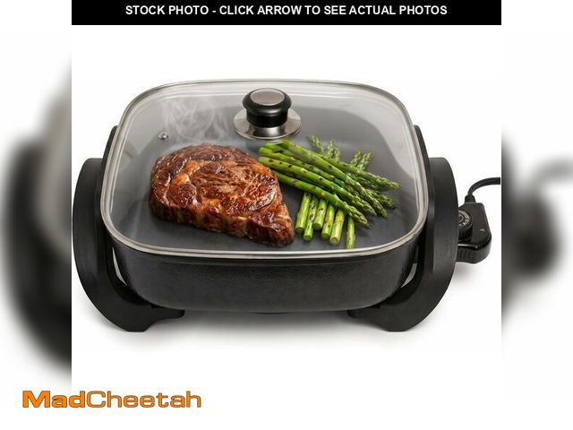 Lot 74-14601433 - Moss &amp; Stone Square Electric Skillet with Lid, 12-Inch Nonstick Frying Pan - UNUSED