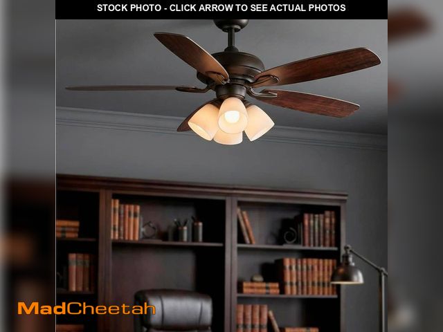 Lot 74-14113477 - Hampton Bay Hollis 52 in. Indoor LED Bronze Downrod Ceiling Fan with 5 QuickInstall Reversible Blade...