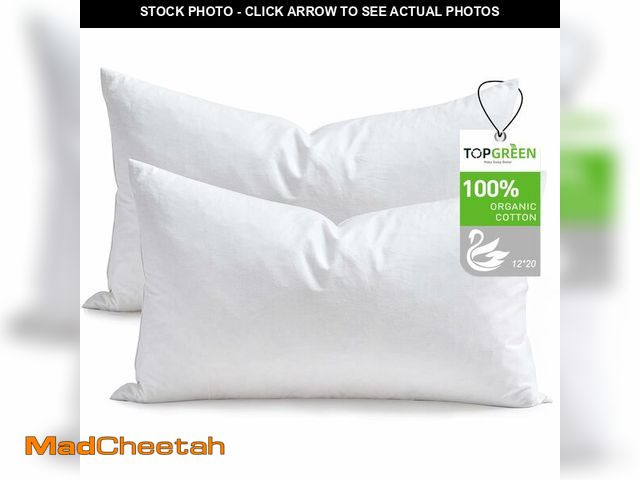 Lot 74-13564384 - TOPGREEN Feathers Down Throw Pillow Inserts 12x20, Set of 2, 100% Organic Cotton Shell, Soft Decorat...