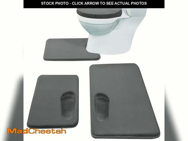 Lot 74-13564118 - Madeals Memory Foam Bath Mat Set 4 Piece with Toilet Lid Cover and Combo Rug Carbon Gray - USED