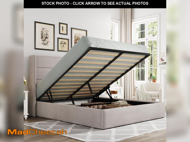Lot 74-12484779 - Allewie Queen Size Lift Up Storage Bed, Modern Wingback Headboard, Hydraulic Support, No Box Spring ...