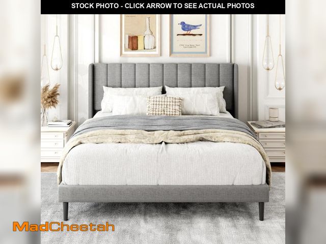 Lot 74-12108969 - Gruwans Queen Size Bed Frame with Upholstered Wingback Headboard, Easy Assemnly Platform Bed, Wooden...