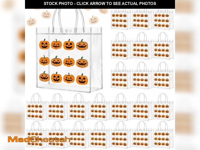 Lot 74-12217545 - Kosiz 24 Pcs Halloween Clear Gift Bags Pumpkin Goodie Bag Halloween Party Favors PVC Treat Bags Bulk...
