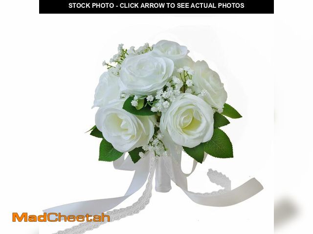 Lot 74-12969802 - BECIEM White Bridesmaid Bouquet, Baby's Breath Ivory Wedding Bouquets for Bridesmaids, 7 Inch Bridal...