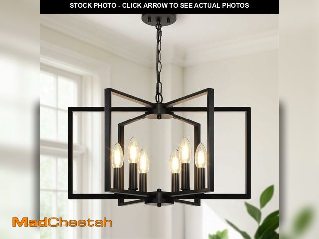 Lot 74-14206786 - Black Farmhouse Chandelier, 6 Light Geometric Dining Room Light Fixture, Modern Industrial Metal Cei...
