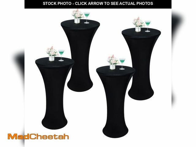 Lot 74-12609172 - Wolkemer 4PCS 30x43 Inch Black Round Cocktail Tablecloth Fitted Highboy Stretch Cocktail Table Cover...