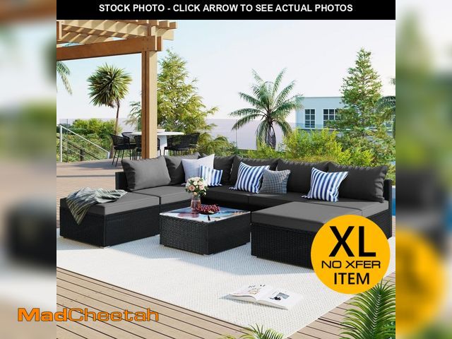Lot 74-12820389 - 8-Piece Wicker Outdoor Sectional Set,Sofa Set with Gray Cushions - UNUSED