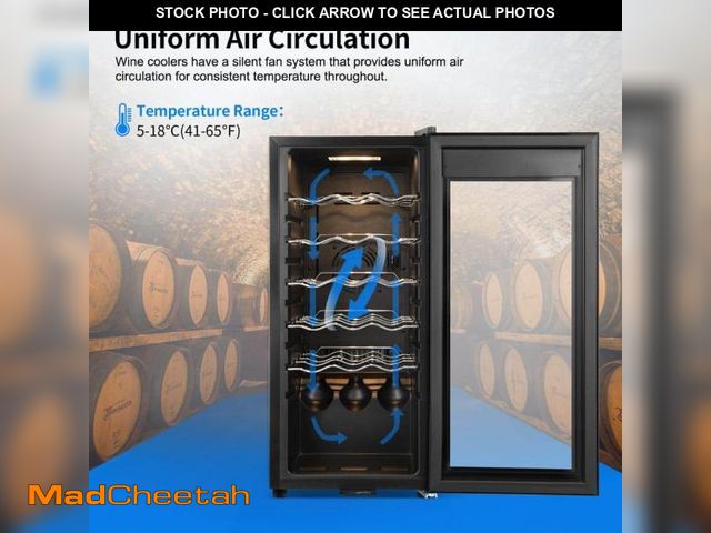 Lot 74-12485404 - 13.6 in. Wine Cooler 18 Bottle Freestanding Wine Refrigerator with Door Lock, Black - USED