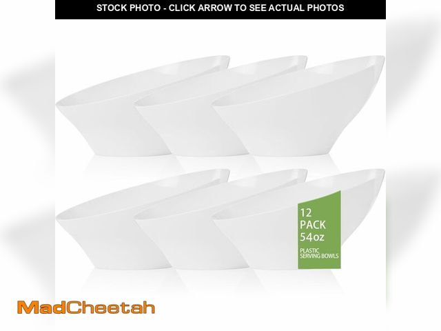 Lot 74-14207043 - bUCLA 12 Pack White Plastic Serving Bowls - 54 OZ Angled Table Salad and Fruit Bowls Disposable for ...