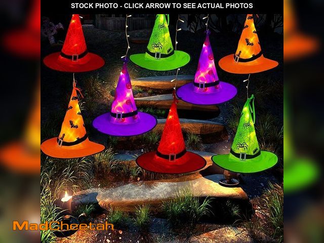 Lot 74-12975672 - MZD8391 Halloween Decorations Lighted Witch Hats, 8Pcs Hanging Glowing Witch Hats 44ft Halloween Out...