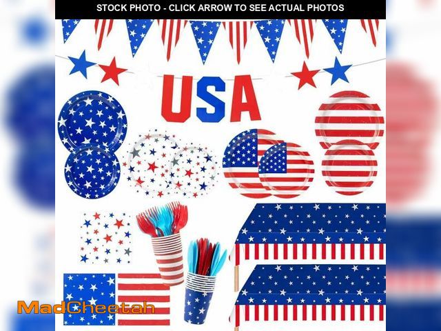 Lot 74-14429445 - MODBYW 147Pcs 4th of July Paper Plates and Napkins Party Supplies,Serves 24 - UNUSED