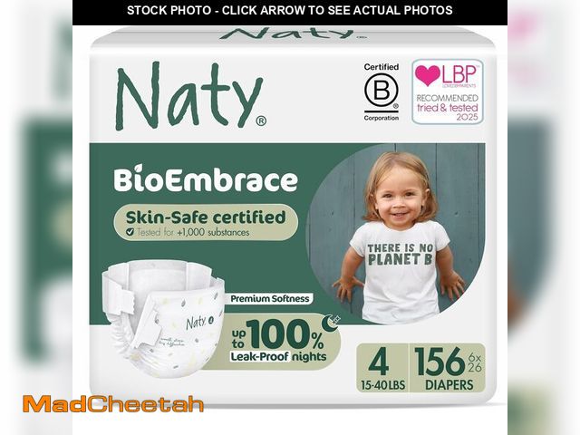 Lot 74-14348915 - Naty BioEmbrace Baby Diapers, Size 4 (15-40 lbs), 156 Count - UNUSED