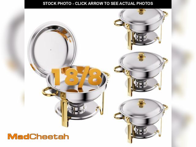 Lot 74-13777813 - CAMMOO Gold 4 Pack Chafing Dishes for Buffet, 18/8 (304) Stainless Steel Food Pan with Lid, 6QT Roun...